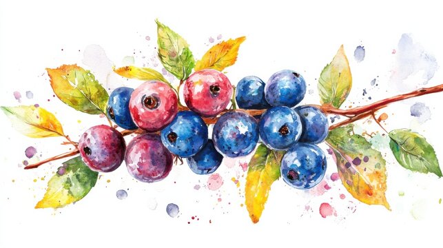 cute watercolor bignay berries white background