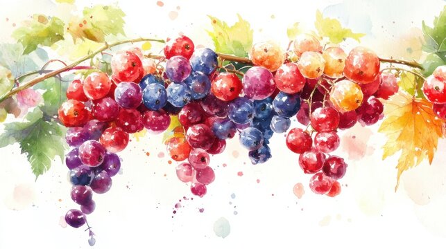 cute watercolor bignay berries white background