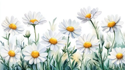 Obraz premium cute watercolor chamomile flowers in a bunch, white background