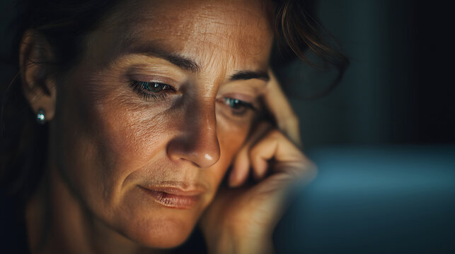 businesswoman working on laptop with eye strain