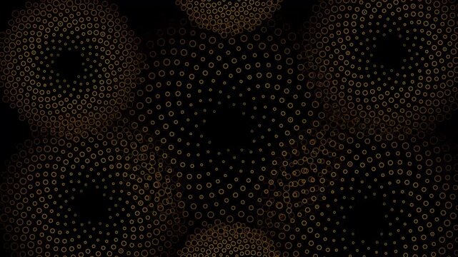 Golden halftone spiral pattern background, luxury metallic dot texture video, elegant bronze geometric circular motion graphics