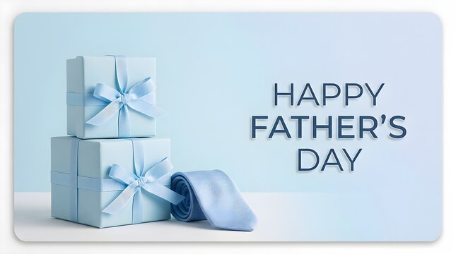 A lovely stack of light blue gift boxes adorned with delicate ribbons and a heartfelt happy fathers day message on a soft