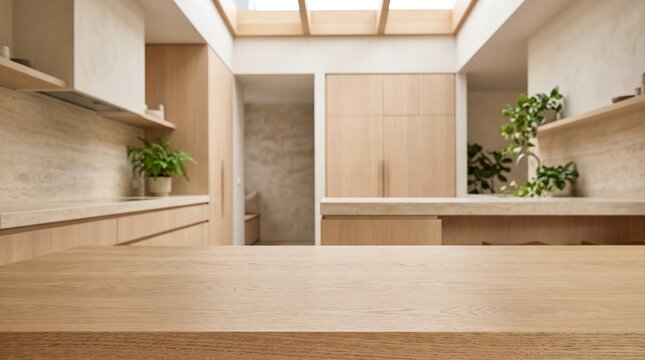 Natural Blonde Oak Tabletop in Wellness Inspired Modern Kitchen with Timber Cabinetry and Soft Daylight