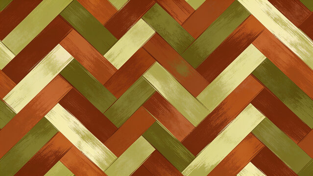 Elegant seamless herringbone weave pattern in an olive and rust color scheme, soft painterly texture