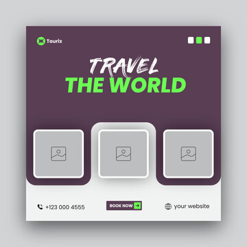 Travel social media post web banner design template