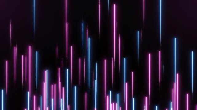 Abstract neon bars ascend and descend with pulsating energy in dark digital space