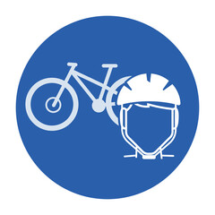 Fototapeta premium Isolated blue round safety sign featuring protective helmet for cycling biking BMX mandatory equipment requirement compliant with ISO mandatory guideline