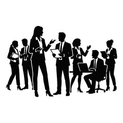 Obraz premium business people in suits discussing work silhouettes of professionals collaborating