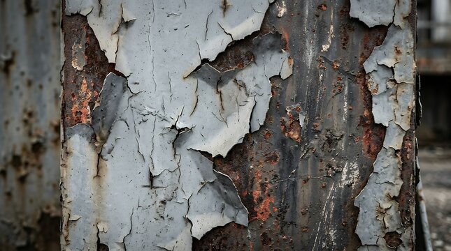 Weathered Industrial Surface Featuring Flaking and Peeling Grey Paint Coating Background texture peeling paint gray metal surface old weathered industrial background rust flaking cracked steel iron
