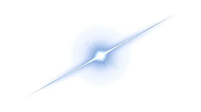 Blue light streak flare with radiant star burst crossing diagonal beam ideal for futuristic technology and science design PNG, Transparent and Black Background Versions built