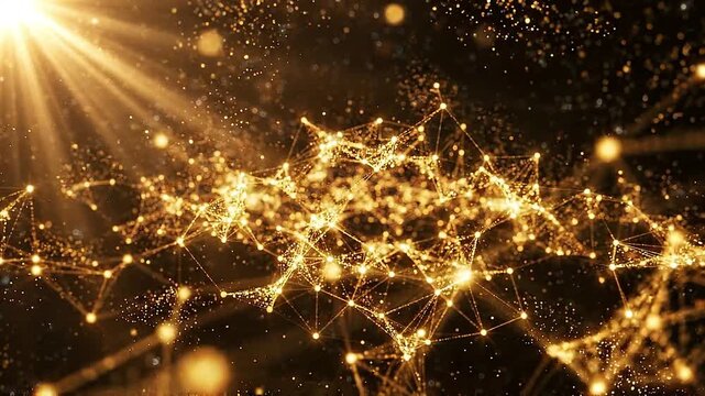 Futuristic Gold Digital Data Interconnection and Technology Network.