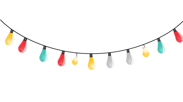 Colorful string lights with glowing bulbs for festive decoration isolated on transparent background