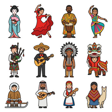 Culture - Diverse Collection of People from World Cultures Wearing Traditional Costume Outfits and Celebrating Global Diversity and Heritage