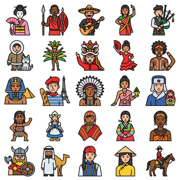 Culture - Showcasing global diversity, this collection of people from various world cultures wearing traditional costume and clothing highlights