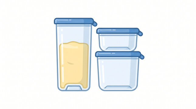 Set of reusable plastic food storage containers with airtight blue lids vector illustration