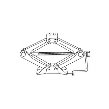 Car Scissor Jack Line Art - Vehicle Lifting Tool Vector Illustration