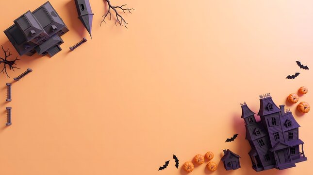 Flat lay composition with purple flowers and dried spices on a soft peach background