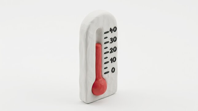 Bright Red Thermometer Toy on White Marble Block
