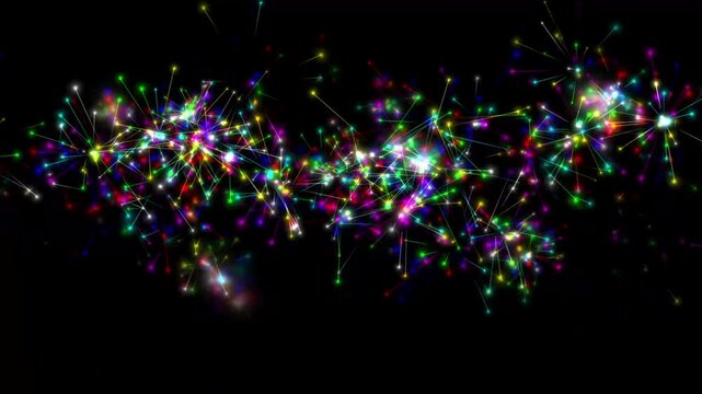 Colorful fireworks motion graphics on black background