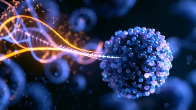 Abstract 3D visualization of lipid nanoparticle releasing mRNA strands