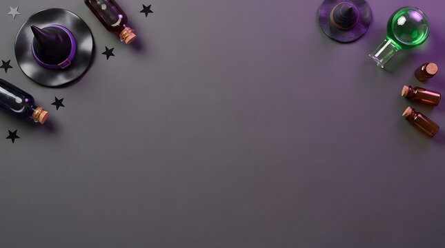 Top view of a dark grey surface decorated with wine glasses and scattered coffee beans
