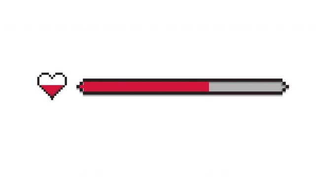 pixel art game health bar with a vibrant red heart, illustrating life energy or progress in a digital interface