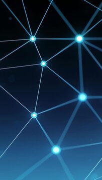 Vertical video: Appearing tracers moving along lines on blue network tracing links, lighting nodes