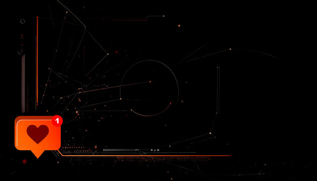 Digital Network Connection Abstract Background with Social Media Like Notification and Glowing Geometric Shapes