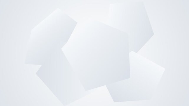 Abstract composition of overlapping white pentagons on a light gray background