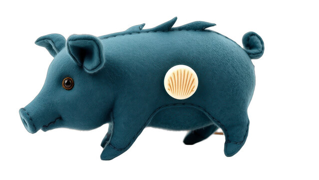Stuffed felt pig toy isolated on black background