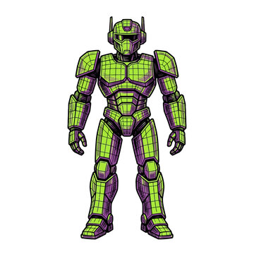 Green and purple armored futuristic robot vector