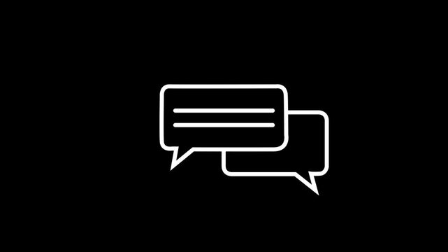 Massage icon animation. message box icon with three horizontal lines symbolizing data in message icon animation and black background. 4k video