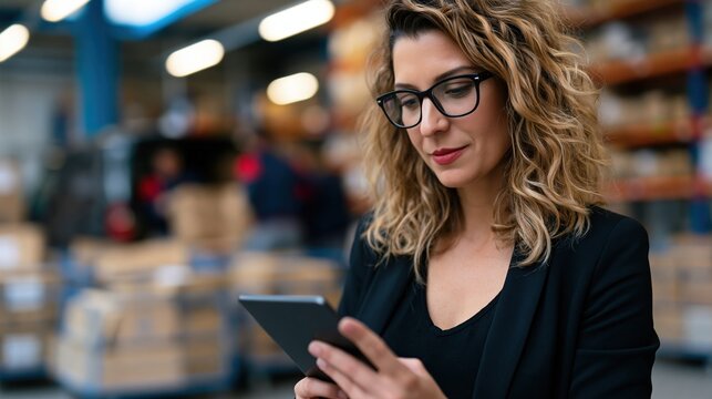Last - mile operations supervisor using tablet at micro - fulfillment hub