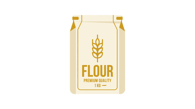 Minimalist vector of a premium flour bag with a wheat icon on white background