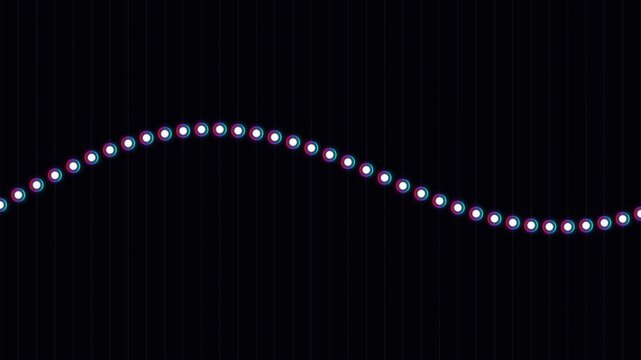 A glowing sinusoidal wave formed by a series of colorful circular lights