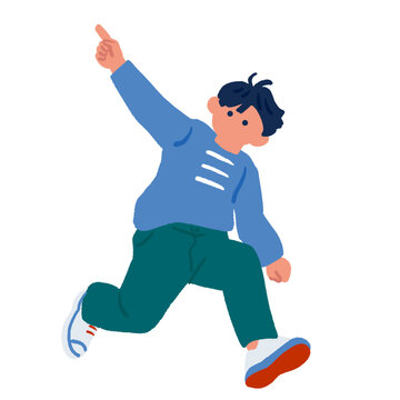 指を差して駆ける小学生男の子のイラスト