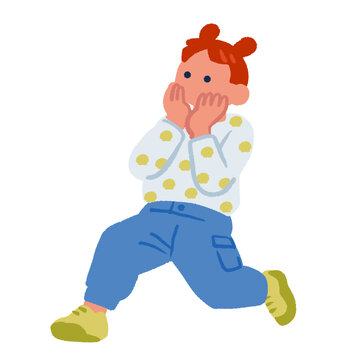 子育てメディア向け：驚いた表情で駆ける小学生の女の子のイラスト