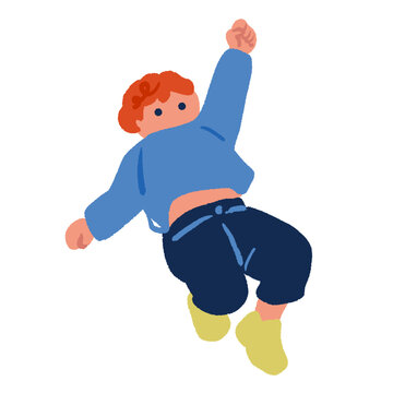 知育教材向け：片手を挙げて元気にジャンプする幼児のイラスト