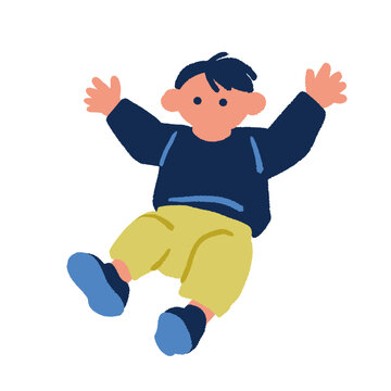 入園入学素材：両手を挙げて元気いっぱいに跳ぶ幼児のイラスト