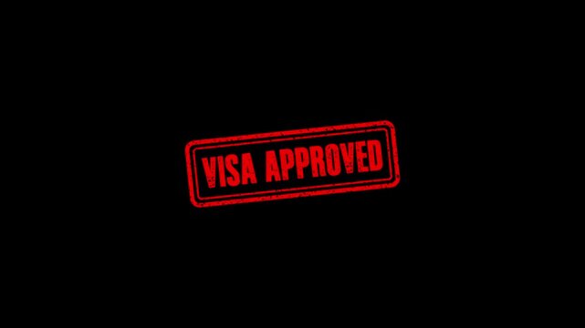 Visa Approved rubber stamp animation. Visa Approved Stamp textured bold text motion. Up to down stamp zooming and hit effect 4k video.