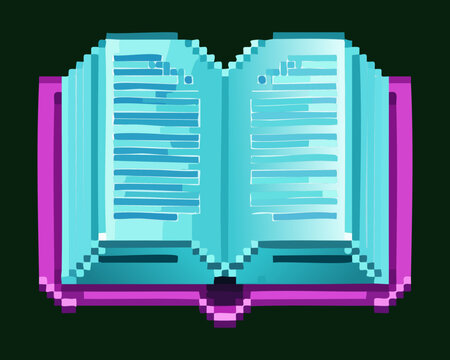 pixel art glowing magical open book vector illustration for rpg game item library storybook reading study graphic design element