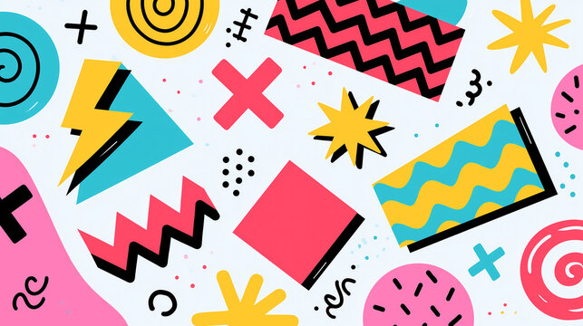 Colorful geometric shapes arranged in a dynamic overlapping pattern