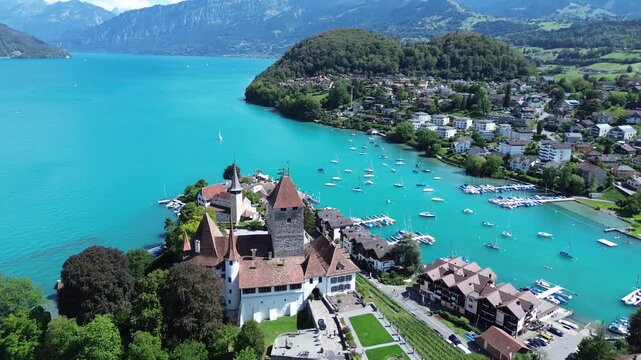 Spiez Castle and Lake Thun in Switzerland