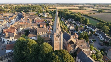 Aerial view of the Market Town of Malmesbury, the Clock Tower and Abbey © fpunshon