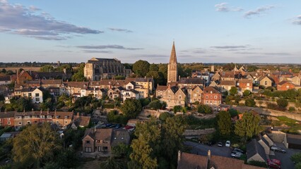 Aerial view of the Market Town of Malmesbury, the Clock Tower and Abbey © fpunshon