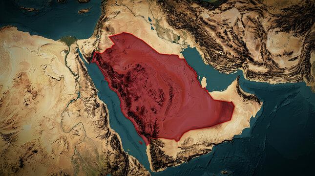 Iraq highlighted red on Middle East satellite map