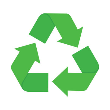 Green mobius loop triangle recycle symbol with folded arrows for packaging label concept flat vector design illustration
