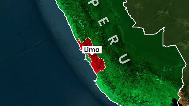 Animated map highlighting the Lima region within Peru motion footage video