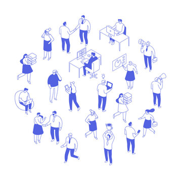 Line art vector isometric business people bundle isolated on white background