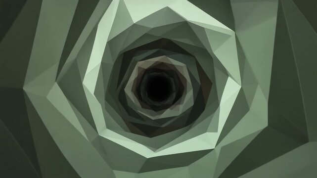 Abstract Geometric Tunnel Vortex - Green Polygonal Spiral Illusion